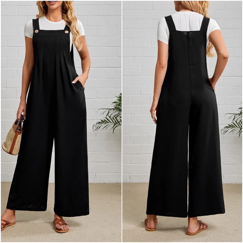 Black Wide leg Minimalist Jumpsuit Jumper - Picture 2 of 3